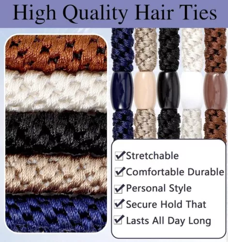 10 Braided Hair Bobbles for Men - Curly Scrunchies for Dense Hair