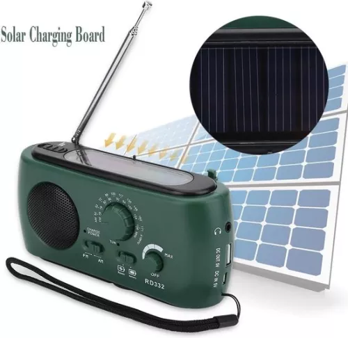 merkloos Timé Solar Emergency Radio - Survival Radio - Wind-up Radio - Solar Wind-up - Emergency Kit Disaster Backpack - with Flashlight and Power Bank (6096549468450)