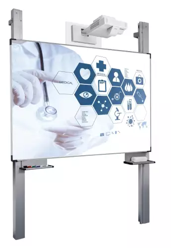 WhiteboardMatch Projection board enamel steel matt white (16:9), Extraflat profile, single-surface for pen projector (including Epson 1480Fi and 725Wi), height adjustable, on columns (50341)