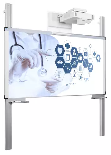 WhiteboardMatch Projection board enamel steel matt white (16:9), Extraflat profile, single-surface for touch projector (including Epson 1485Fi and 735Fi), height adjustable, on columns (50345)