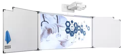 WhiteboardMatch Projection board enamel steel matt white (16:9), Extraflat profile, 5-surface for touch projector (including Epson 1485Fi and 735Fi), wall mounting (50350)