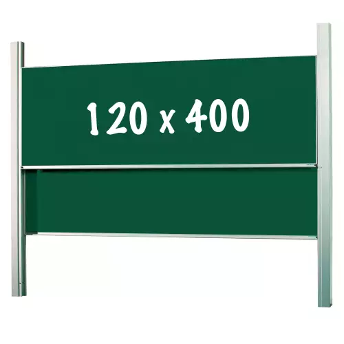 WhiteboardMatch Chalkboard Deluxe - Height adjustable - Double surface board - Schoolboard - Easy assembly - Enamel steel - Green - 120x400cm (50398)