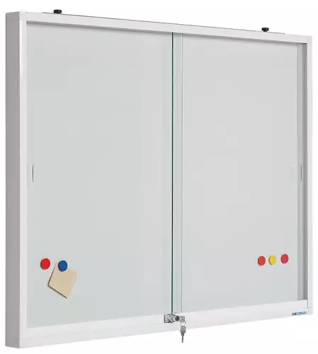 WhiteboardMatch Indoor showcase white, glass doors, whiteboard - 100x150 (50467)