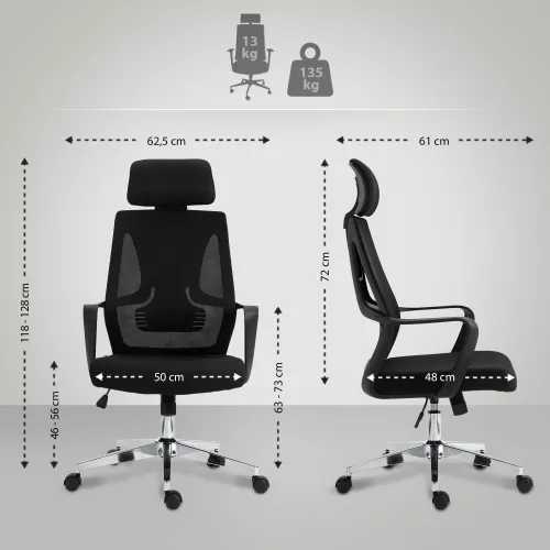 In And OutdoorMatch In And OutdoorMatch Office Chair Corina -  Polyester - Metal Frame - Black - Exclusive Look - Game Chair (58034)
