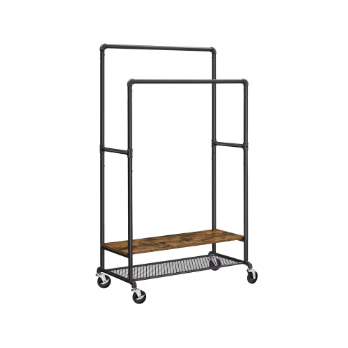 In And OutdoorMatch In And OutdoorMatch Clothes Stand Esperanza - With 2 Clothes Rails - Coat Stand - With 2 Shelves - With Castors - Industrial Design - Vintage Brown/Black  (63942)