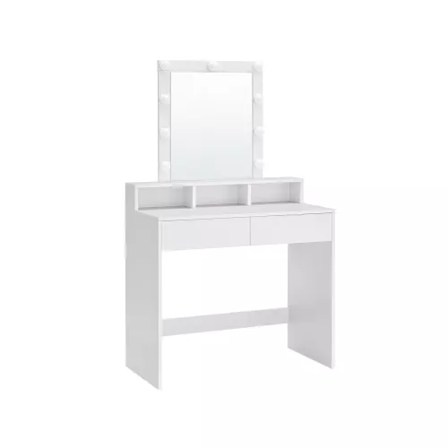 In And OutdoorMatch In And OutdoorMatch Dressing Table Ayla - with Mirror and Bulbs - Vanity Table - 2 Drawers and 3 Open Compartments - Modern- White - 80x40x145cm (64150)