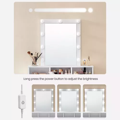 In And OutdoorMatch In And OutdoorMatch Dressing Table Ayla - with Mirror and Bulbs - Vanity Table - 2 Drawers and 3 Open Compartments - Modern- White - 80x40x145cm (64150)