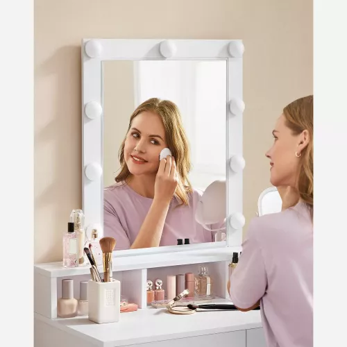 In And OutdoorMatch In And OutdoorMatch Dressing Table Ayla - with Mirror and Bulbs - Vanity Table - 2 Drawers and 3 Open Compartments - Modern- White - 80x40x145cm (64150)