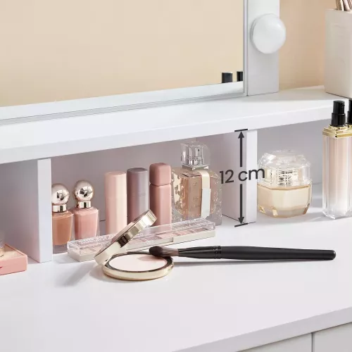 In And OutdoorMatch In And OutdoorMatch Dressing Table Ayla - with Mirror and Bulbs - Vanity Table - 2 Drawers and 3 Open Compartments - Modern- White - 80x40x145cm (64150)