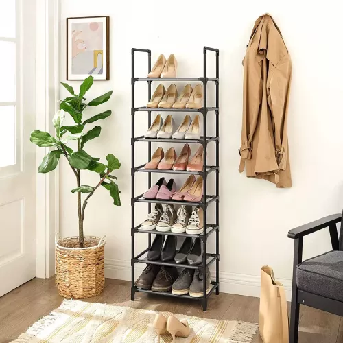 In And OutdoorMatch In And OutdoorMatch Shoe Rack Standing Clemens - Shelving Unit - Multi-Functional - Shoe Storage - Metal Frame - 16-20 Pairs of Shoes - 46x2Kennax145 cm - Black  (64161)