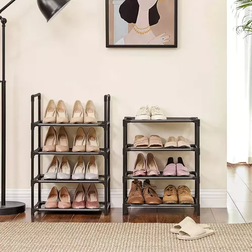 In And OutdoorMatch In And OutdoorMatch Shoe Rack Standing Clemens - Shelving Unit - Multi-Functional - Shoe Storage - Metal Frame - 16-20 Pairs of Shoes - 46x2Kennax145 cm - Black  (64161)
