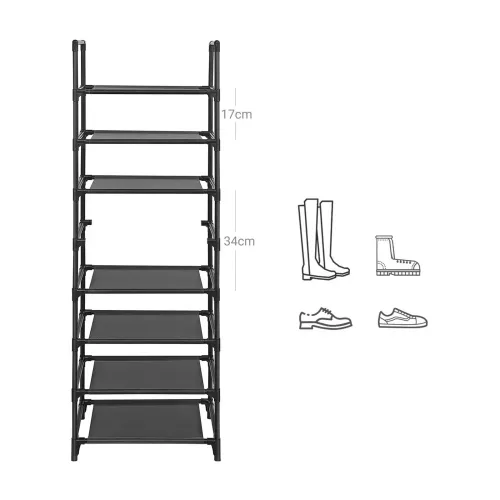 In And OutdoorMatch In And OutdoorMatch Shoe Rack Standing Clemens - Shelving Unit - Multi-Functional - Shoe Storage - Metal Frame - 16-20 Pairs of Shoes - 46x2Kennax145 cm - Black  (64161)