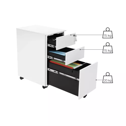 In And OutdoorMatch In And OutdoorMatch Luxury filing cabinet with lock Lois - Desk cabinet - File cabinet metal - Drawer unit desk - White - 30x45x60cm (64455)