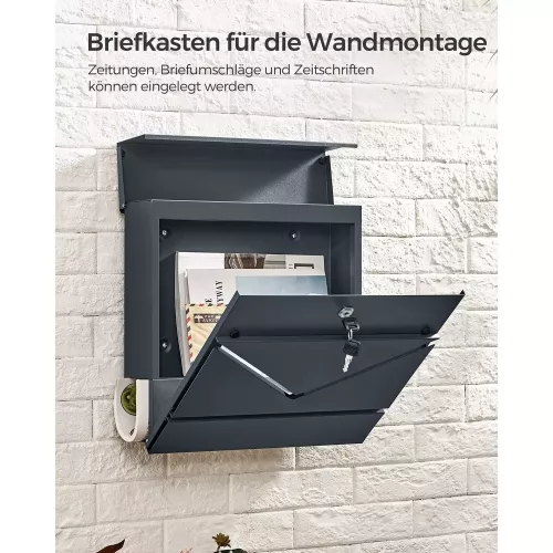 In And OutdoorMatch In And OutdoorMatch Mailbox stainless steel Estel - Lock & flap - Mailbox Mailbox - Newspaper roll Wall letterbox - Hangable - Gray - 33x11x35cm (64913)