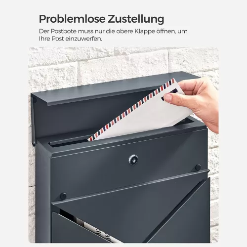 In And OutdoorMatch In And OutdoorMatch Mailbox stainless steel Estel - Lock & flap - Mailbox Mailbox - Newspaper roll Wall letterbox - Hangable - Gray - 33x11x35cm (64913)
