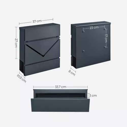 In And OutdoorMatch In And OutdoorMatch Mailbox stainless steel Estel - Lock & flap - Mailbox Mailbox - Newspaper roll Wall letterbox - Hangable - Gray - 33x11x35cm (64913)