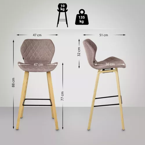 In And OutdoorMatch In And OutdoorMatch Bar stool Gerda - Grey wood - 80cm seat height Set of 1 - For kitchen and bar - With backrest - Ergonomic bar chairs (66283)