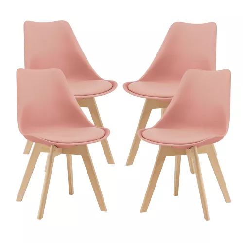 In And OutdoorMatch In And OutdoorMatch Dining Room Chair Oren - Set of 4 - Imitation Leather and Beech - Pink - Upholstered Seat - Modern Design (67452)