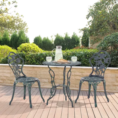 In And OutdoorMatch In And OutdoorMatch Bistro Set Stanton - Balcony Set - Cast Iron Garden Table and 2 Garden Chairs - Green - Stylish Design (67499)