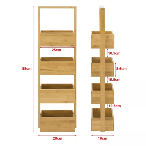 In And OutdoorMatch In And OutdoorMatch Storage Rack Delaney - Standing Rack - With 4 Baskets - Bamboo - Minimalistic Design (67817)