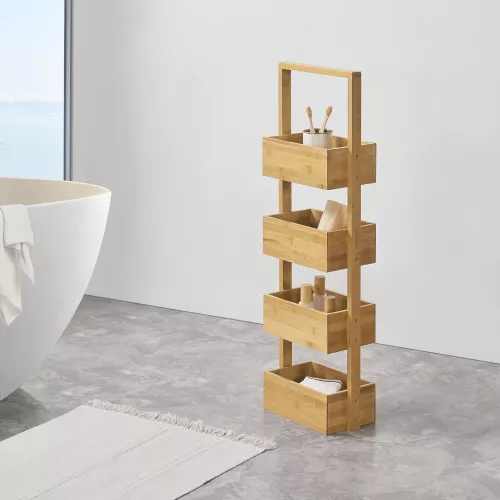 In And OutdoorMatch In And OutdoorMatch Storage Rack Delaney - Standing Rack - With 4 Baskets - Bamboo - Minimalistic Design (67817)