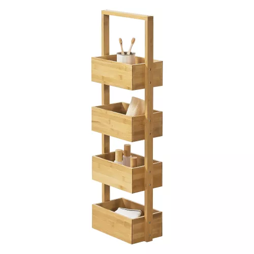 In And OutdoorMatch In And OutdoorMatch Storage Rack Delaney - Standing Rack - With 4 Baskets - Bamboo - Minimalistic Design (67817)