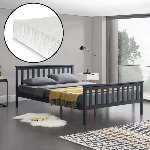 In And OutdoorMatch In And OutdoorMatch Wooden Bed Destinee - Pine - With Mattress - 180x200 cm - Dark Gray - Classic Design (68069)