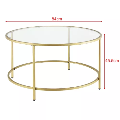 In And OutdoorMatch In And OutdoorMatch Coffee Table Leila - Round Glass and Metal - 45.5xØ84 cm - Gold - Stylish Design (68394)
