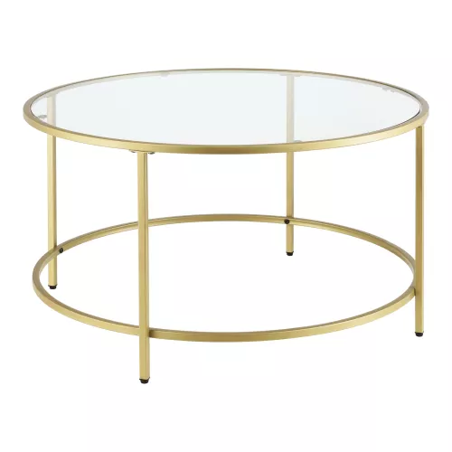 In And OutdoorMatch In And OutdoorMatch Coffee Table Leila - Round Glass and Metal - 45.5xØ84 cm - Gold - Stylish Design (68394)