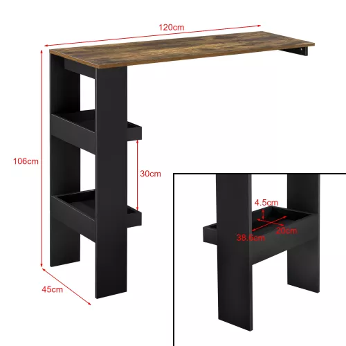 In And OutdoorMatch In And OutdoorMatch Bar Table Isac - Wall Mounted - 120x45x106cm - Black and Oak-colored - Modern Design (68540)