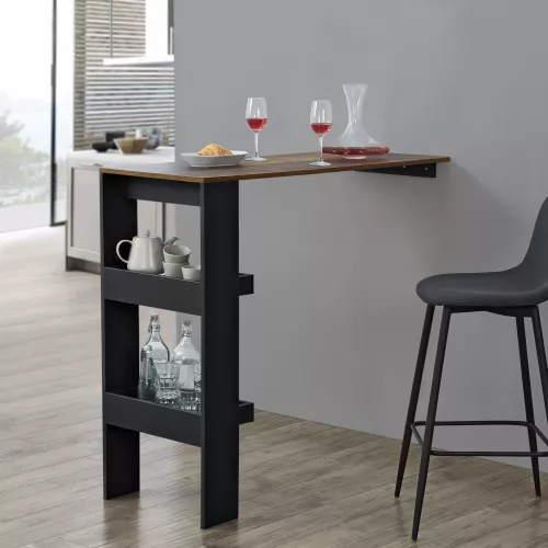 In And OutdoorMatch In And OutdoorMatch Bar Table Isac - Wall Mounted - 120x45x106cm - Black and Oak-colored - Modern Design (68540)
