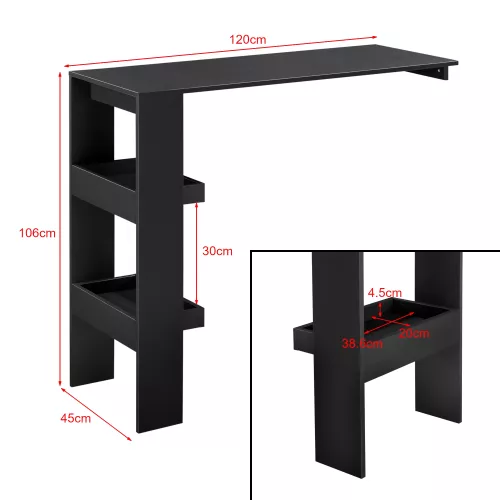 In And OutdoorMatch In And OutdoorMatch Bar Table Troy - For Wall Mounting - 120x45x106 cm - Black - Space Saving Design (68549)