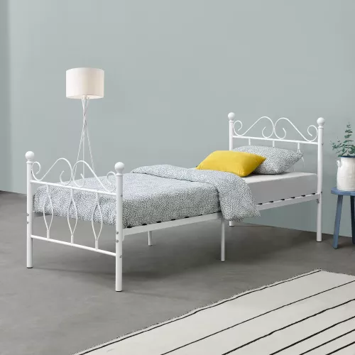 In And OutdoorMatch In And OutdoorMatch Metal Bed Yvonne - Steel - With Bed Base - 90x200 cm - White - Quick Assembly (68624)