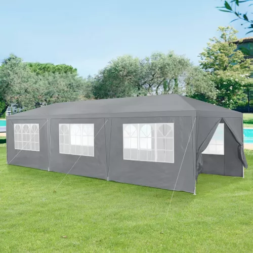 In And OutdoorMatch In And OutdoorMatch Pavilion Party Tent Lazio - Waterproof - 8 side walls - 9x3x2,55m - Grey - Polyethylene and Steel - UV Resistant and Waterproof (68719)
