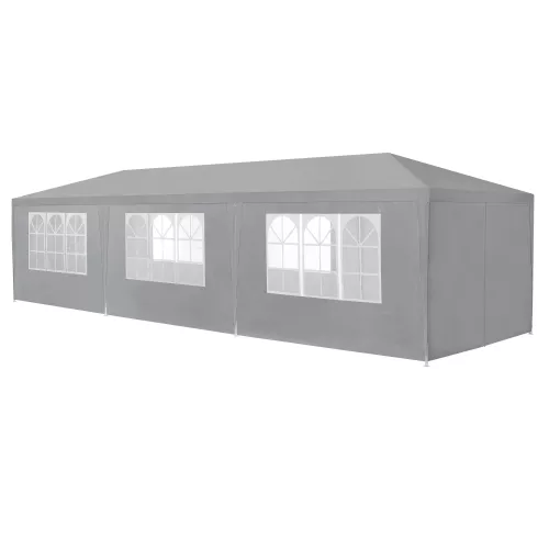 In And OutdoorMatch In And OutdoorMatch Pavilion Party Tent Lazio - Waterproof - 8 side walls - 9x3x2,55m - Grey - Polyethylene and Steel - UV Resistant and Waterproof (68719)