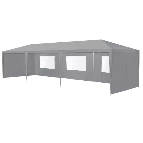 In And OutdoorMatch In And OutdoorMatch Pavilion Party Tent Lazio - Waterproof - 8 side walls - 9x3x2,55m - Grey - Polyethylene and Steel - UV Resistant and Waterproof (68719)