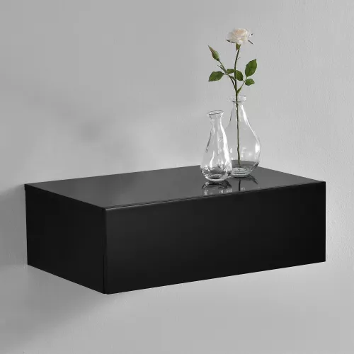 In And OutdoorMatch In And OutdoorMatch Wall Shelf Kasey - With Drawer - Floating - 46x30x15 cm - Black Glossy - Stylish Shelf (69488)