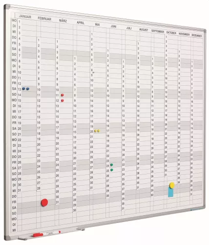 In And OutdoorMatch Whiteboard PRO Myers - German - Enamel steel - Weekly planner - Monthly planner - Yearly planner - Magnetic - White - incl. month/day/number strips - 60x90cm (70544)