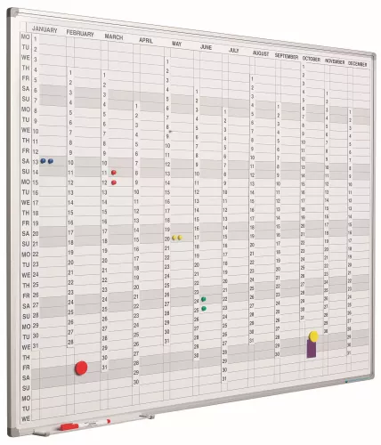 In And OutdoorMatch Whiteboard PRO Medina - Enamel steel - Whiteboard Weekly planner - Monthly planner - Yearly planner - Magnetic - White - incl. month/day/number strips - English - 60x90cm (70545)