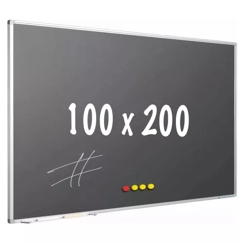 In And OutdoorMatch Krijtbord PRO Beverly - Magnetisch - Schoolbord - Eenvoudige montage - Emaille staal - Grijs - 100x200cm (70620)