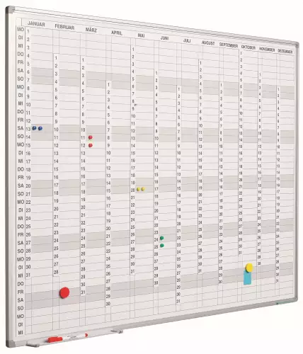 WhiteboardMatch Whiteboard PRO - German - Enamel steel - Weekly planner - Monthly planner - Yearly planner - Magnetic - White - incl. month/day/number strips - 60x90cm (50703)