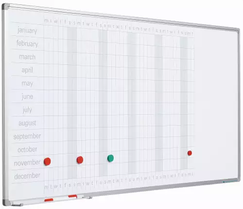 WhiteboardMatch Whiteboard PRO - Enamel steel - Weekly planner - Monthly planner - Yearly planner - Magnetic - White - Dutch - 90x120cm (50719)