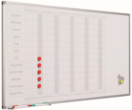 WhiteboardMatch Whiteboard PRO - Enamel steel - Weekly planner - Monthly planner - Yearly planner - Magnetic - White - Dutch - 90x120cm (50720)