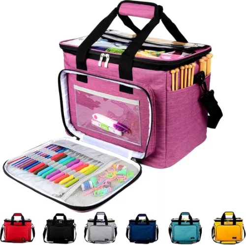 unbranded Wool storage bag, knitting bag for yarn storage for knitting, crochet, skeins of yarn, knitting needles (up to 35.5 cm) (purple) (7595980206472)