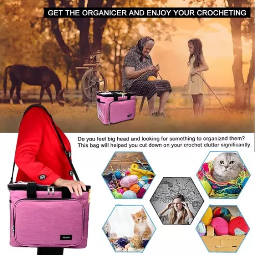 unbranded Wool storage bag, knitting bag for yarn storage for knitting, crochet, skeins of yarn, knitting needles (up to 35.5 cm) (purple) (7595980206472)