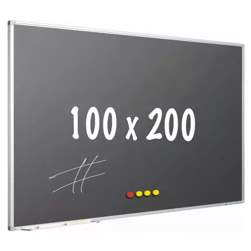 WhiteboardMatch Chalkboard PRO - Magnetic - Schoolboard - Easy assembly - Enamel steel - Grey - 100x200cm (50836)